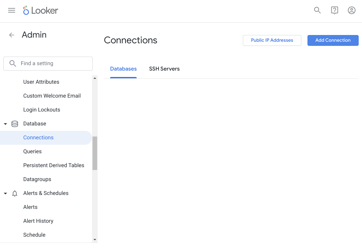 Adding a new connection in Looker's database management interface - Zoomed